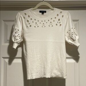 White Eyelet Puff Sleeve Sweater